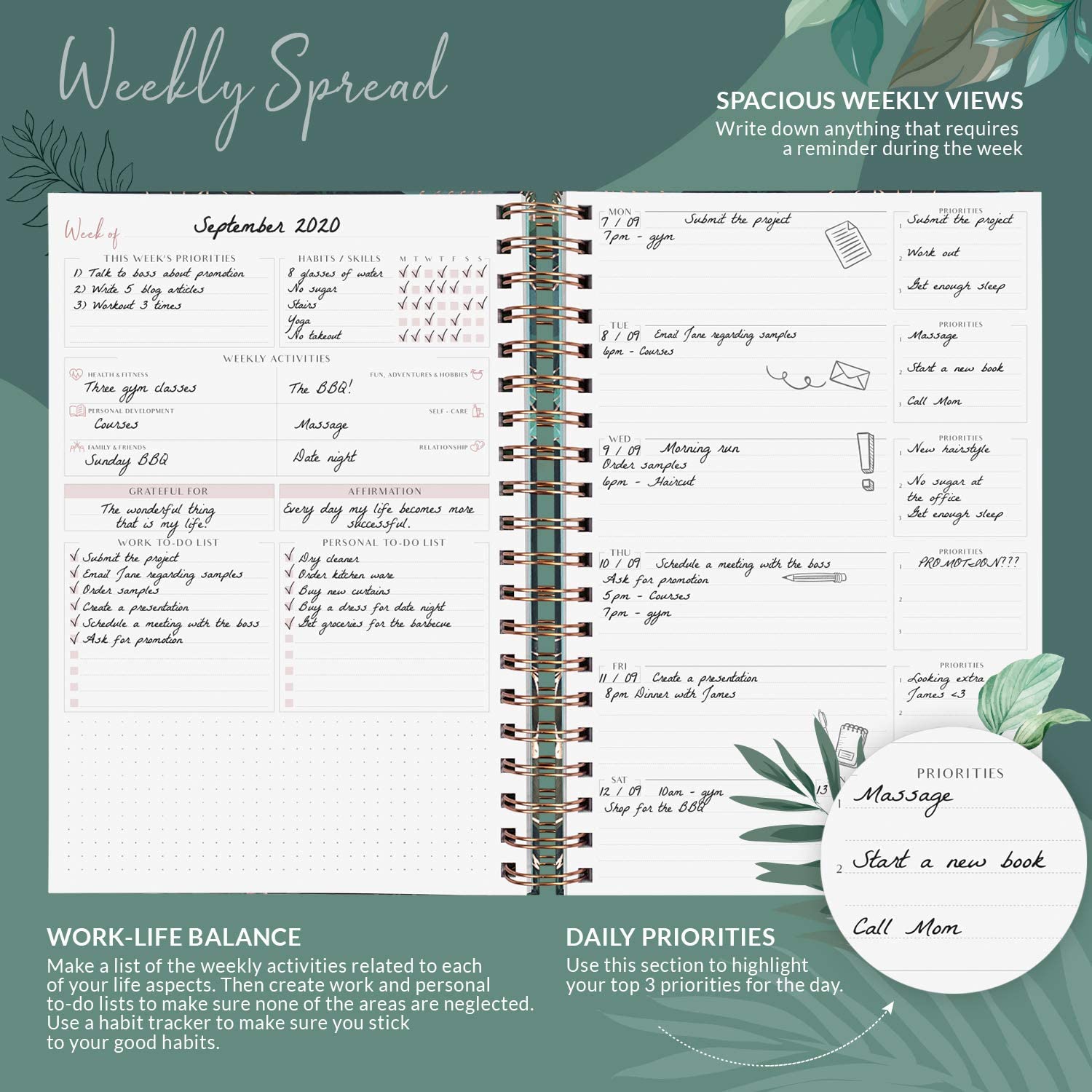 PLANBERRY Large Weekly Planner Premium – Undated Life & Budget Planner to Hit Your Goals & Live Happier – Organizer & Productivity Journal with Habit Tracker – 8x10.4″ Hardcover (African Terracotta) - Image 3